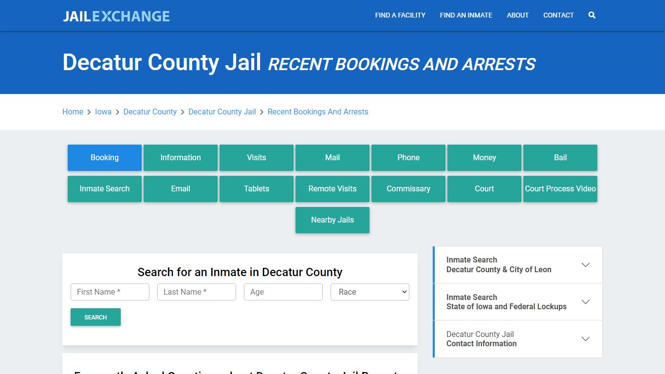 Decatur County Jail IA Recent Arrests and Bookings - Jail Exchange