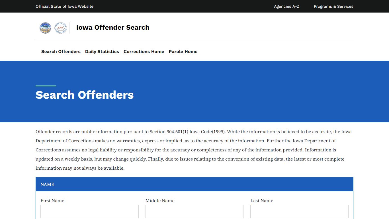 Search Offender - DOC Offender - Iowa