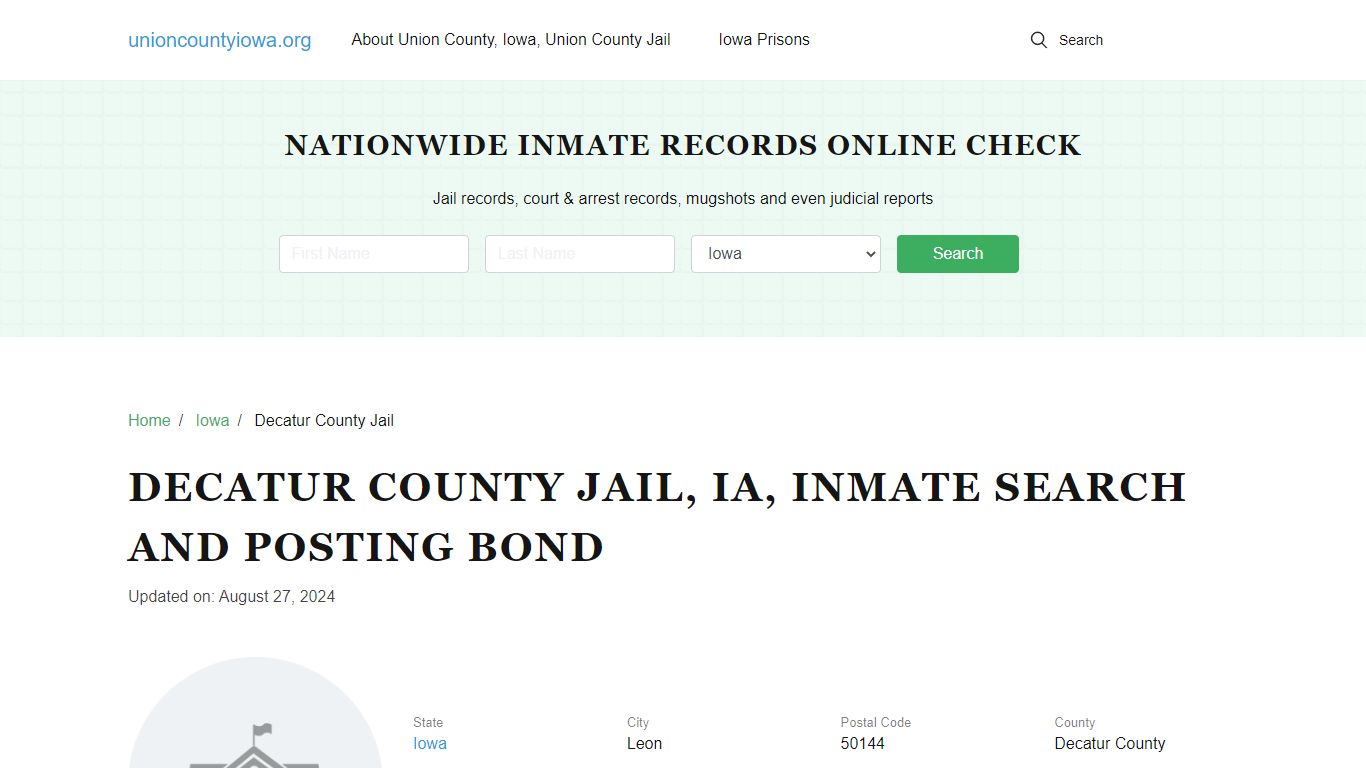 Decatur County Jail, IA, Inmate Search, Visitations - Union County, Iowa