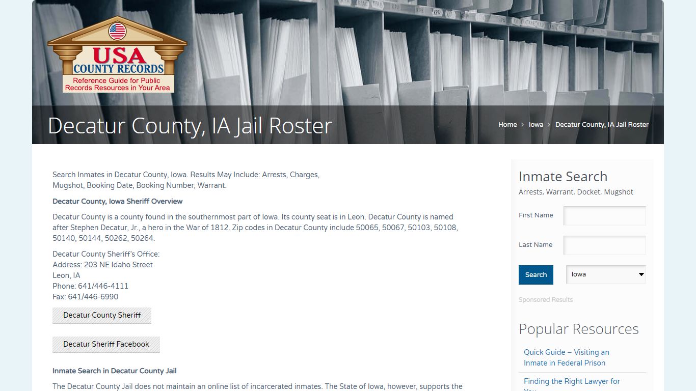 Decatur County, IA Jail Roster | Name Search