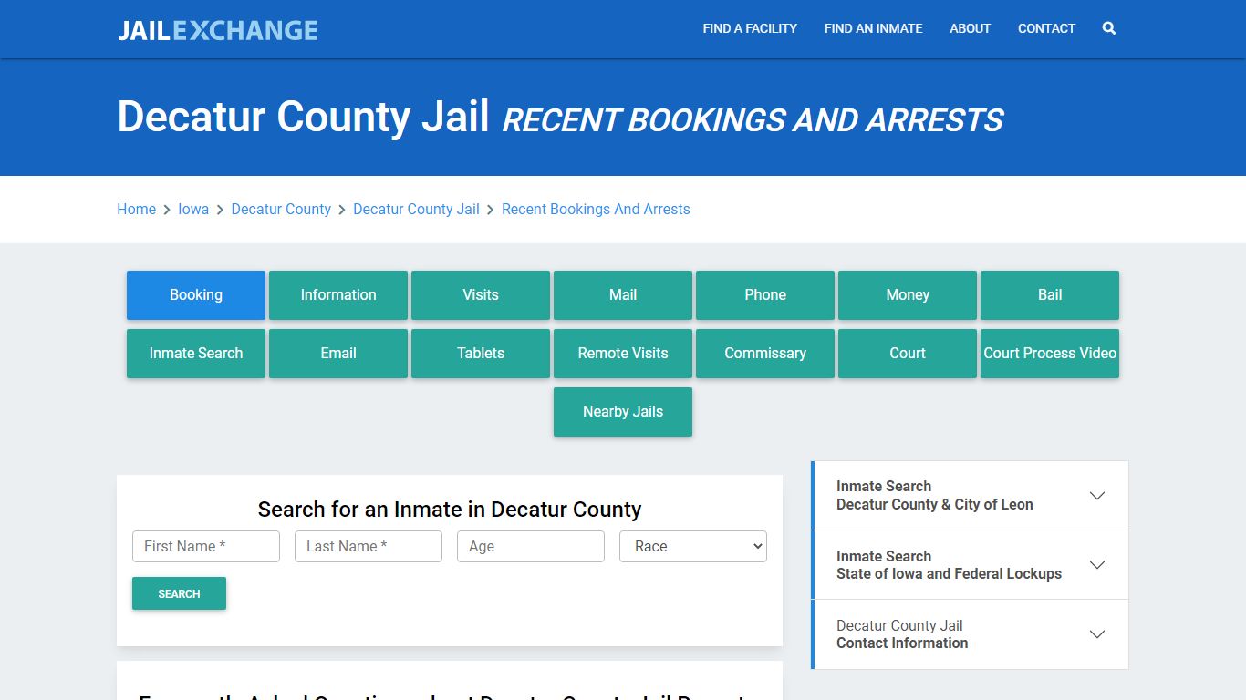 Decatur County Jail IA Recent Arrests and Bookings - Jail Exchange
